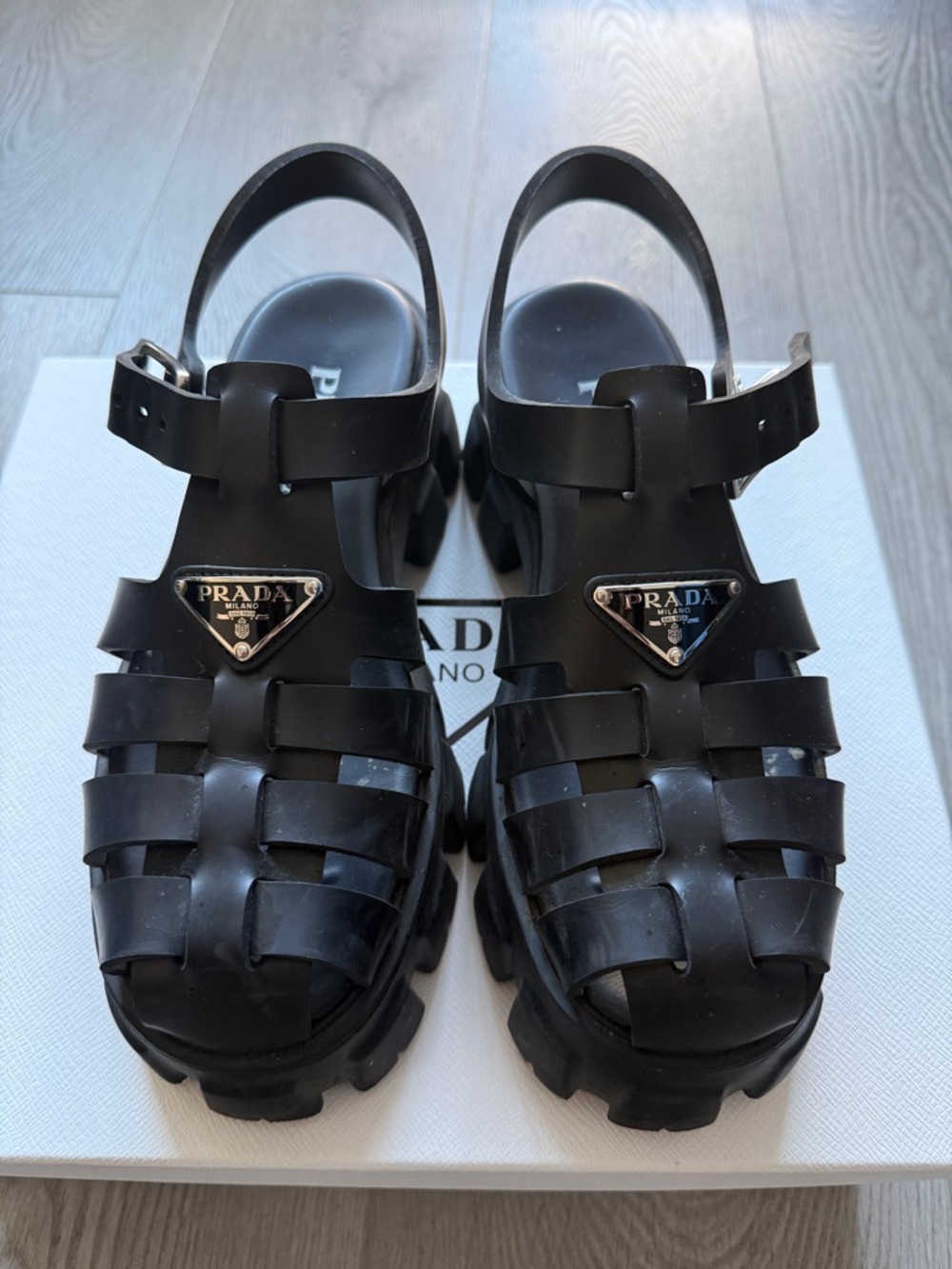 Prada Black Rubber Platform Fisherman Sandals | Size EU 38